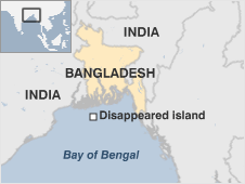 Map showing location of "disappeared island" in Bay of Bengal