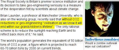 Royal Soc says civilisation will end while Times discusses a zombie outbreak